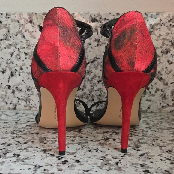Charles David Black and Red Strappy Heels - Picture 6 of 9